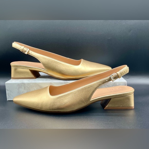 NATURALIZER Ginger Snip Toe Dress Slingback Dark Gold Low BlockHeel.Size US 11 W - Picture 3 of 11
